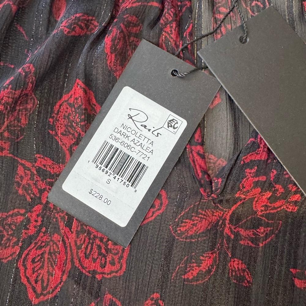 NWT Rails Nicolette Dark Azalea Floral Ruffle Blouse — Size S - Picture 4 of 7